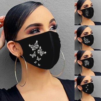Adult Butterfly Diamonds Mask Mouth Face Cover Cotton Dust Reusable Washable Protection Cloth Shields Pattern Mask mascarilla