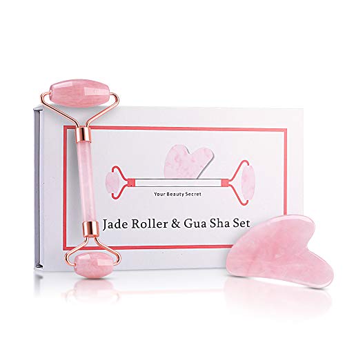 Jade Roller and GUASHA Jade Skin Care Set,Massage Face, Eyes and Neck to Improve Skin and Reduce Fine Lines and Wrinkles