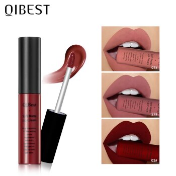 QIBEST Matte Lip Gloss Lip Makeup 34 Colors Velet Nude Waterproof Lipgloss Matte Lipstick Liquid Lipstick Long lasting Lip Tint