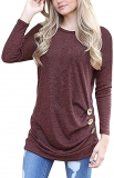 Oritina Women’s Casual Long Sleeve Round Neck Basic Shirt Tops with Button Tunic