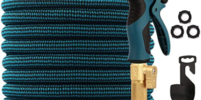 Garden Hose 100ft  kegemor Expandable Upgraded, Flexible Lightweight Water Hose With 9 Way Spray Nozzle,Durable 4-layer Latex Core,3/4” Solid Brass Fittings,Easy Store No Kink Leakproof Expanding Pipe