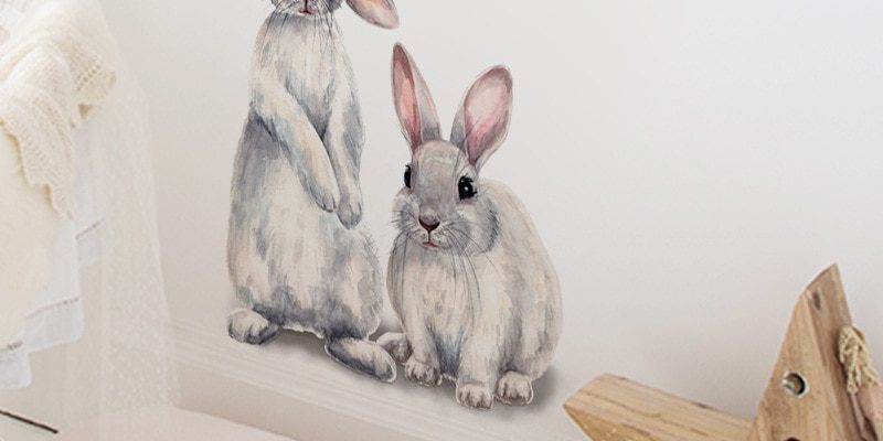 Two cute rabbits Wall sticker Children’s kid’s room home decoration removable wallpaper living room bedroom mural bunny stickers