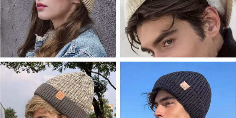 New Unisex Two-Tone Winter Hats Add Fur Lined Men And Women Fashion Warm Beanie Cap Casual Winter Knitted Hats